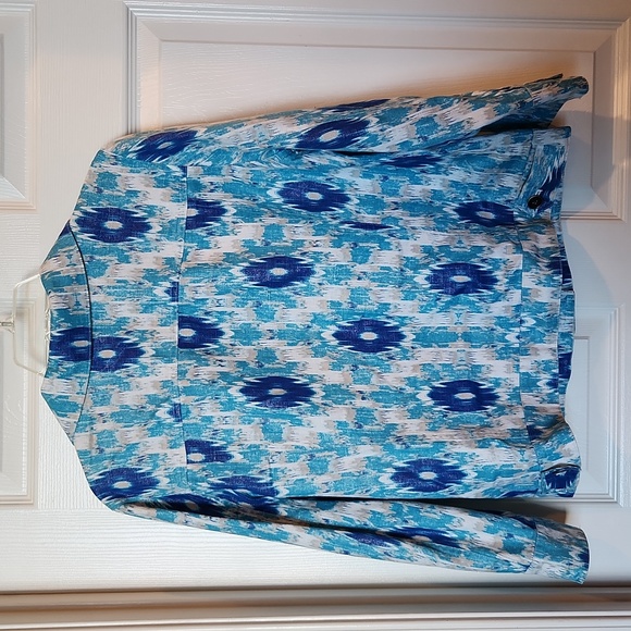 CHICO'S SIZE 1. LINEN/COTTON BLEND jacket. Beautiful shades of blue - Picture 6 of 9